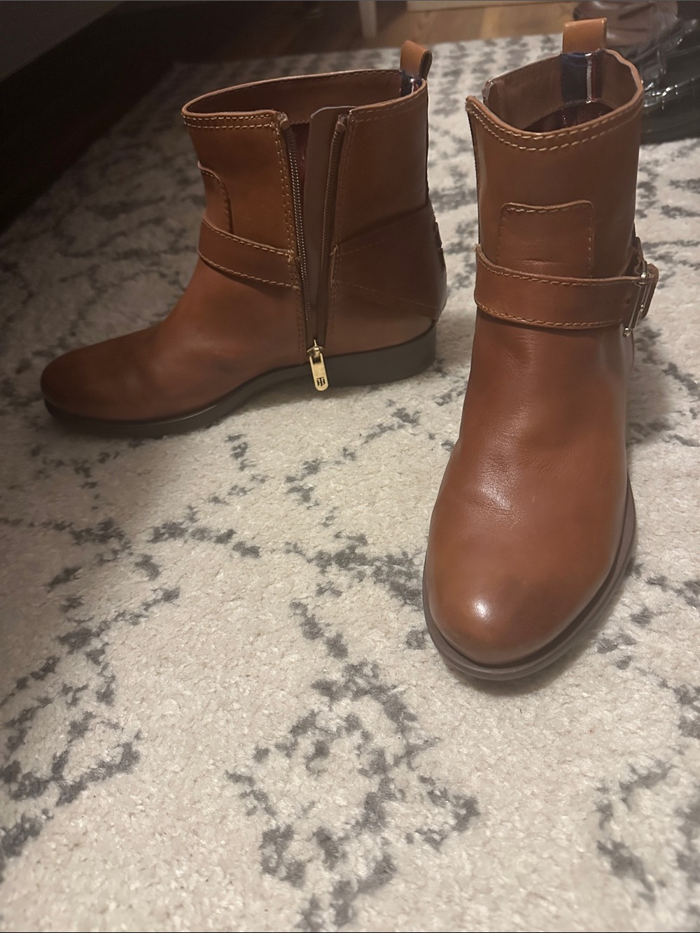 Tommy Hilfiger Cognac Leather Ankle Boots with Buckle